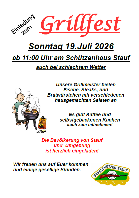 Herzliche Einladung zum Grillfest der Burgschützen